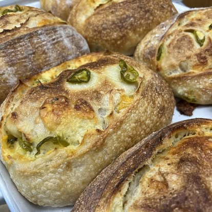 Jalapeño cheddar sourdough boules, close-up